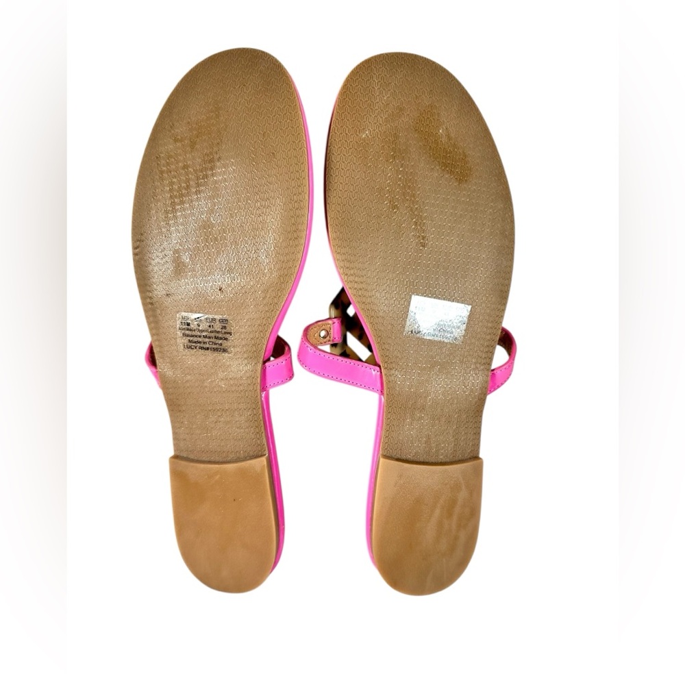 NWT J. McLaughlin Lucy Thong Pink Leather Sandals with Tortoise Shell Medallion - Picture 10 of 11